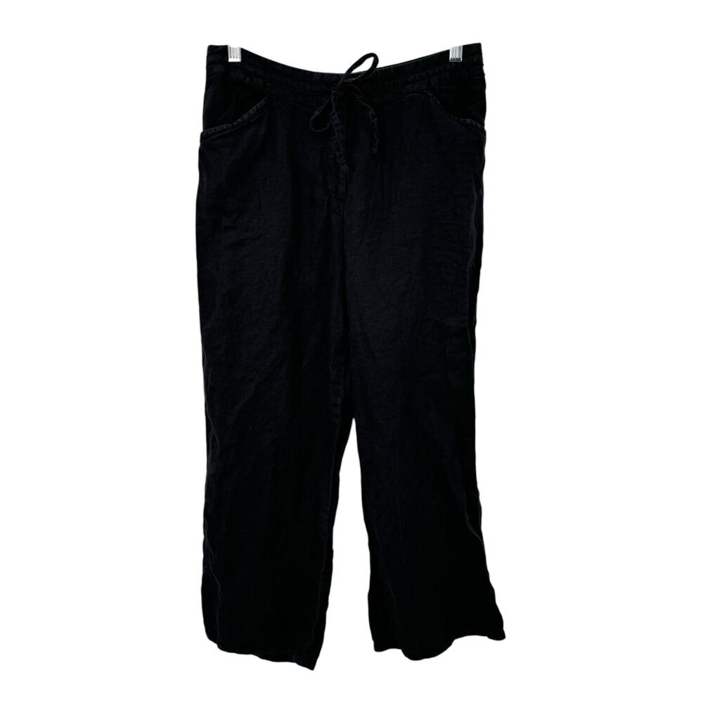J. Jill Linen Loose Trouser Pant Women's 8 Black Comfort Relax Travel Lagenlook
